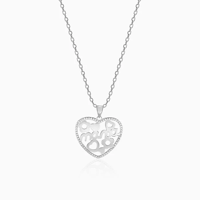 Silver MAMA Heart Pendant with Link Chain
