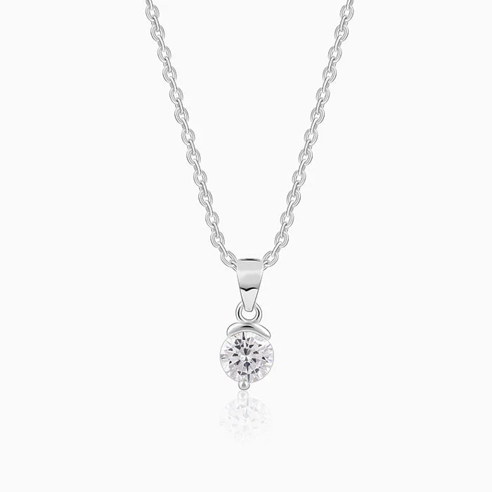 Silver Mini Solitaire Pendant with Link Chain