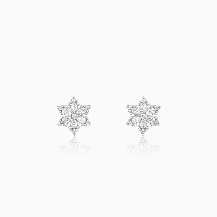 Silver Flowery Snowflake Studs